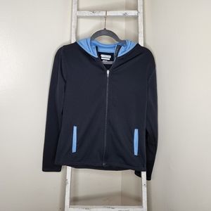 Pearl Izumi large women's zip up blue hooded cycling sweatshirt